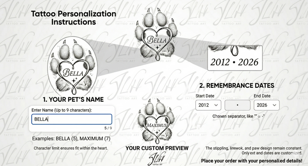 Personalized "Bella" Heart Memorial Tattoo Design (Digital Download)
