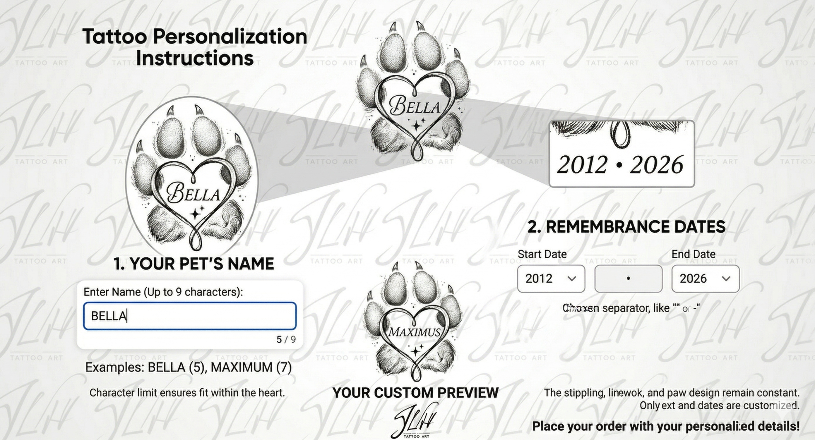 Personalized "Bella" Heart Memorial Tattoo Design (Digital Download)