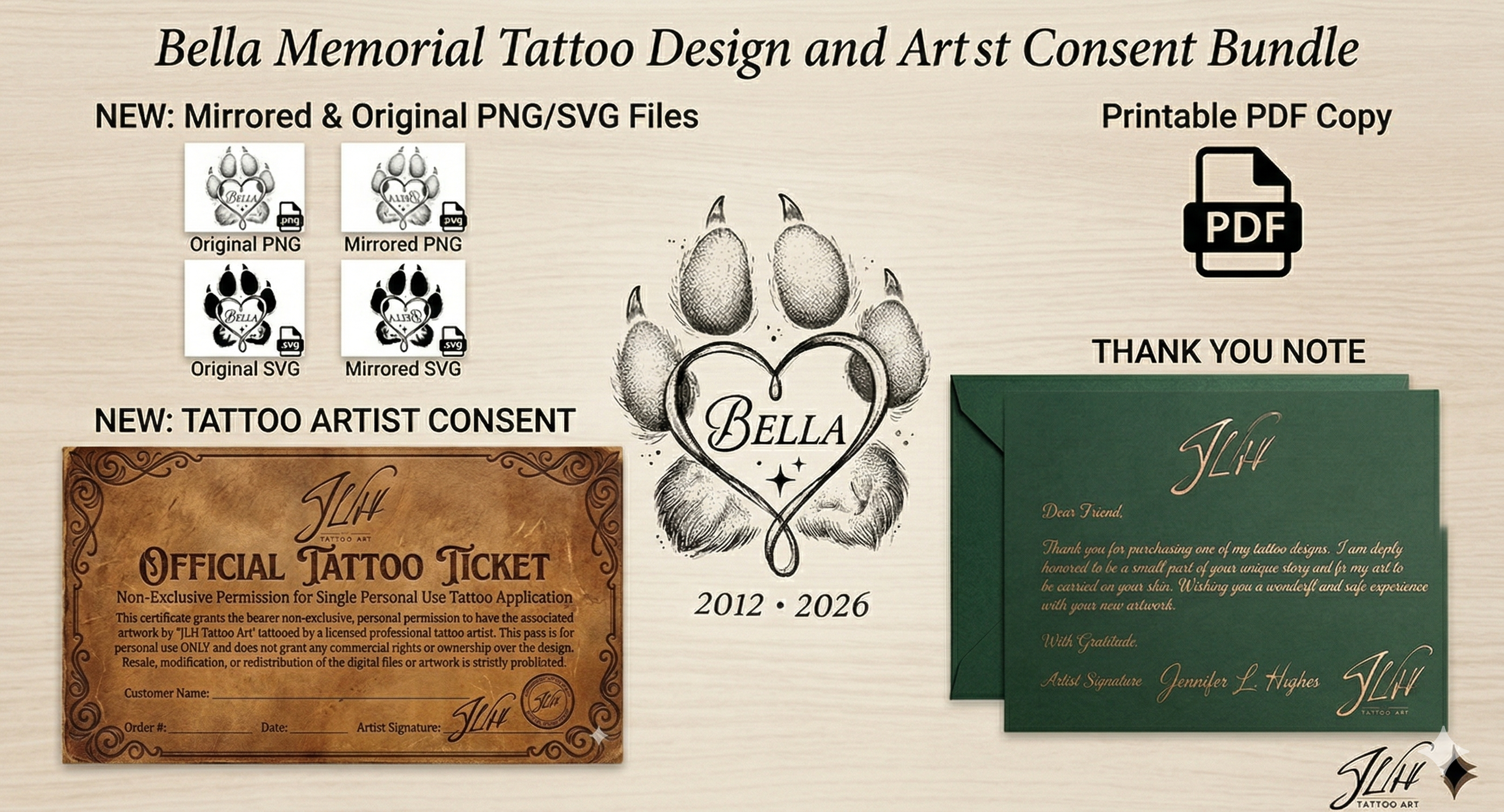 Personalized "Bella" Heart Memorial Tattoo Design (Digital Download)