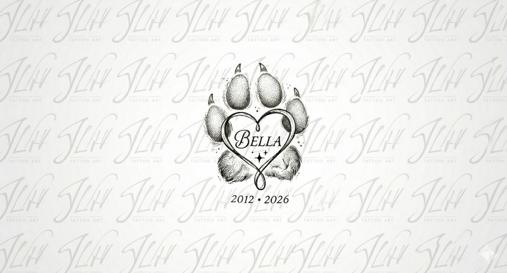Personalized "Bella" Heart Memorial Tattoo Design (Digital Download)