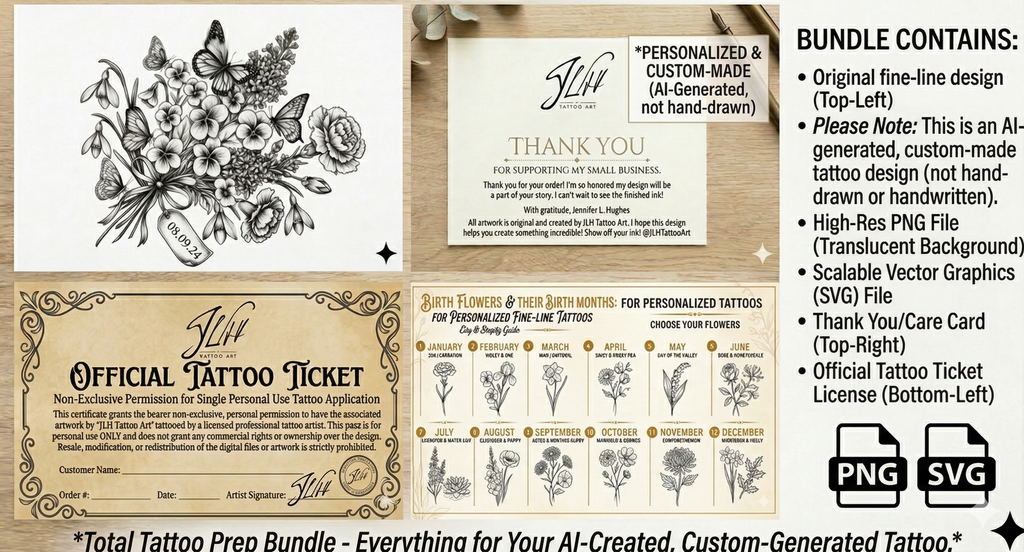 Custom Birth Flower Bouquet Tattoo with Personalization | Digital Dowload