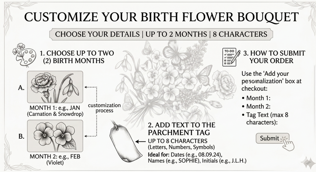 Custom Birth Flower Bouquet Tattoo with Personalization | Digital Dowload