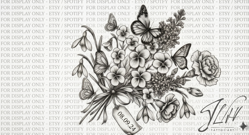 Custom Birth Flower Bouquet Tattoo with Personalization | Digital Dowload