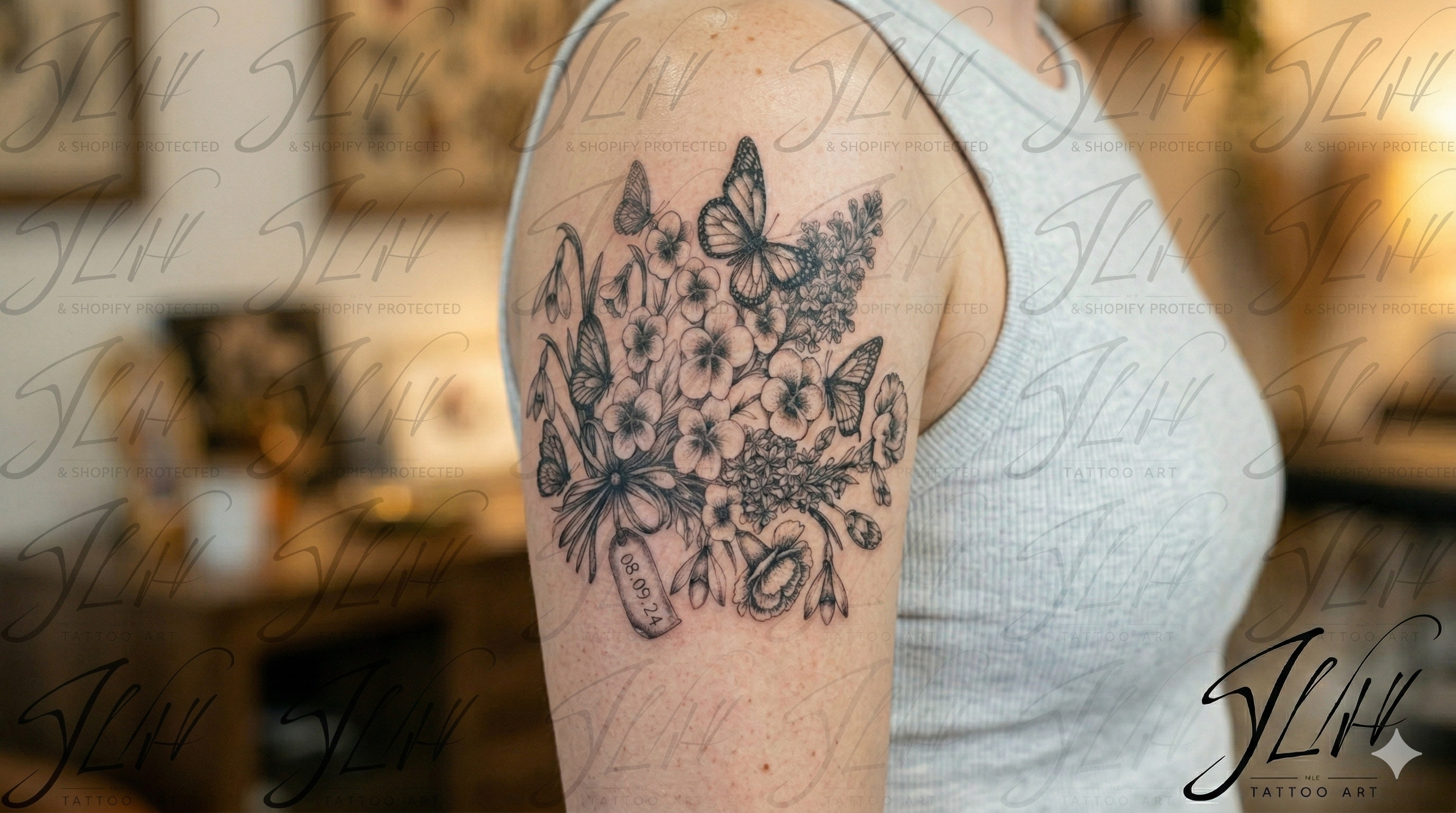 Custom Birth Flower Bouquet Tattoo with Personalization | Digital Dowload