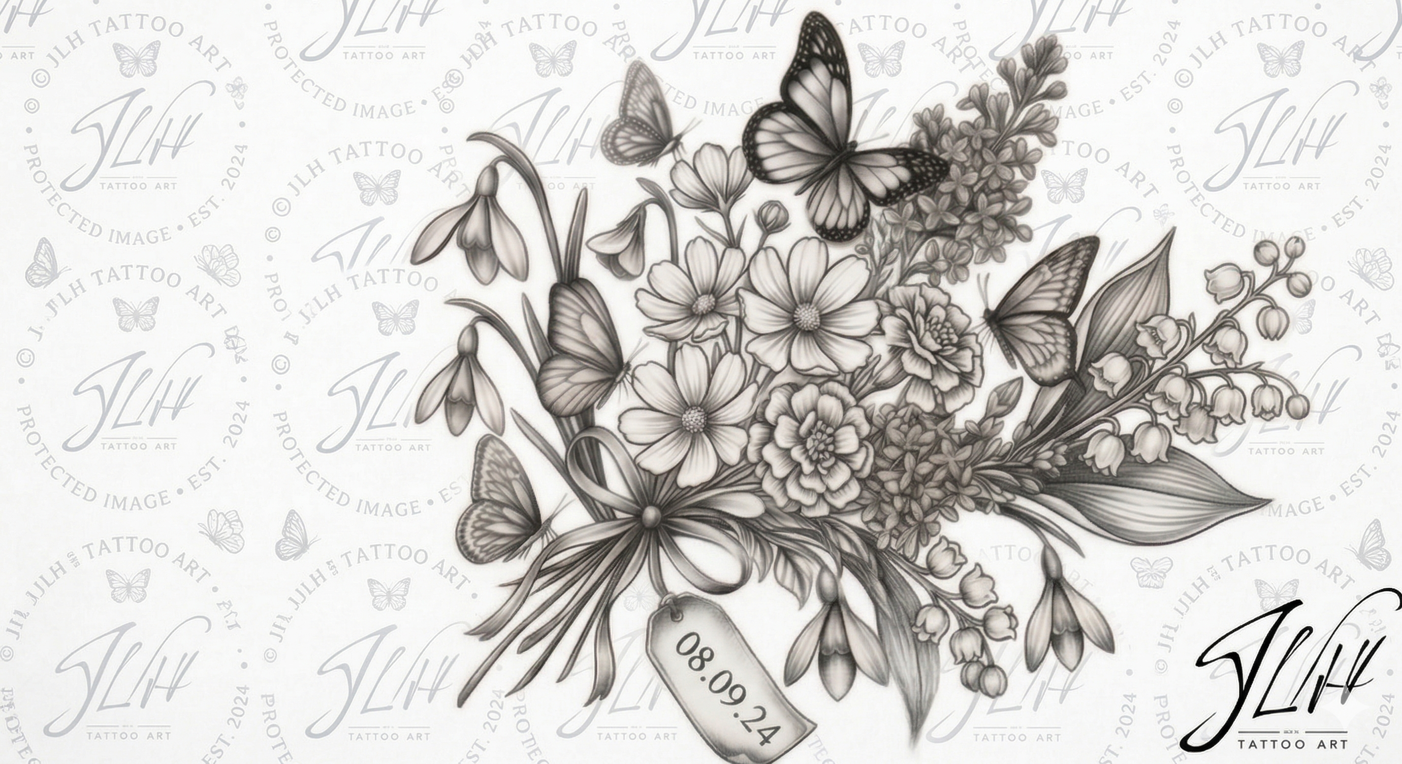 Custom Birth Flower Bouquet Tattoo with Personalization | Digital Dowload