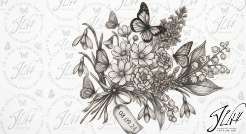 Custom Birth Flower Bouquet Tattoo with Personalization | Digital Dowload