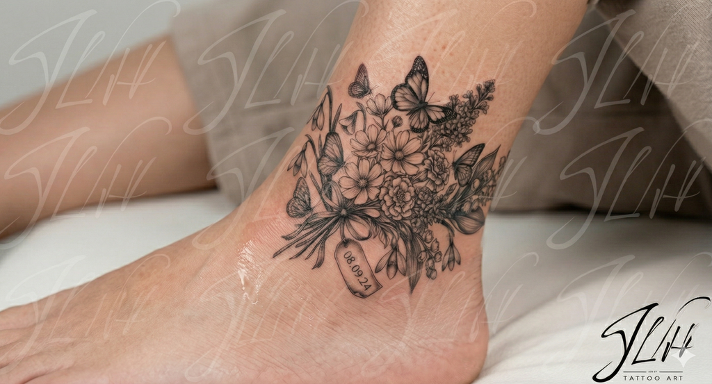 Custom Birth Flower Bouquet Tattoo with Personalization | Digital Dowload
