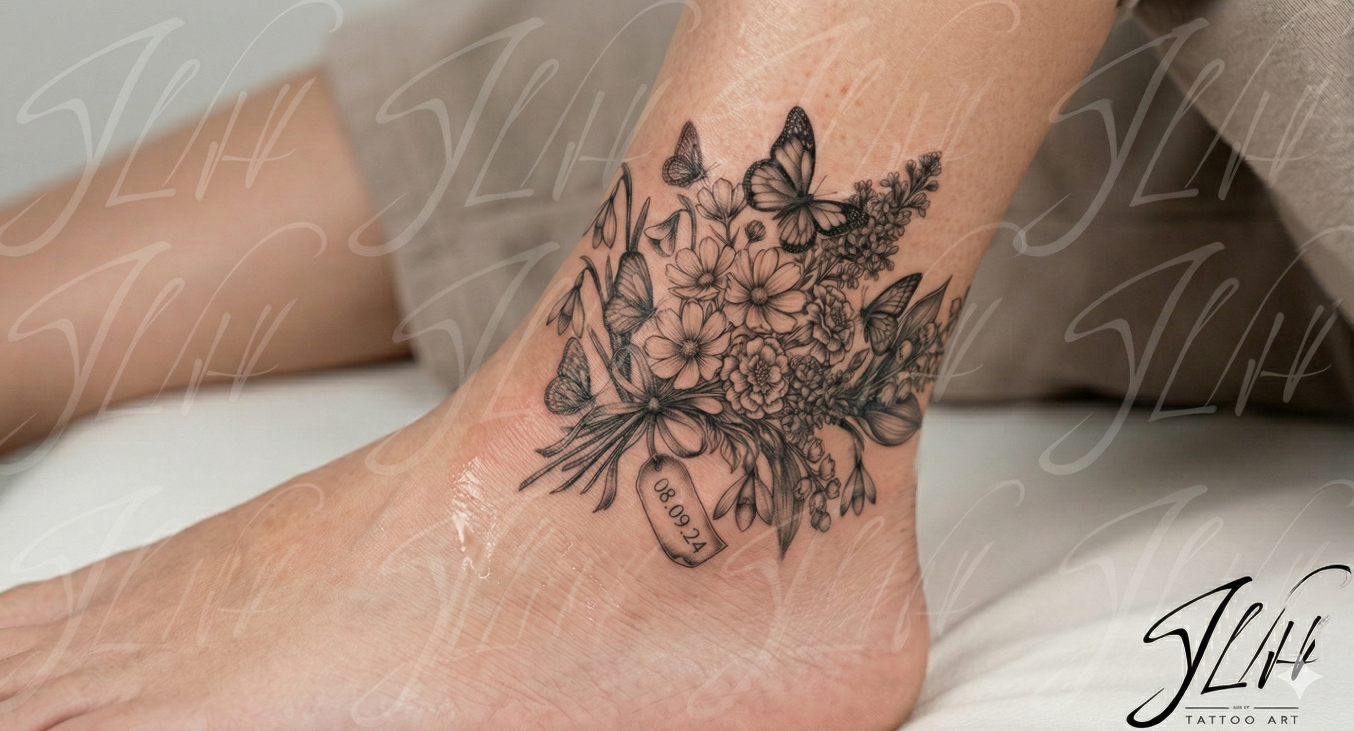 Custom Birth Flower Bouquet Tattoo with Personalization | Digital Dowload