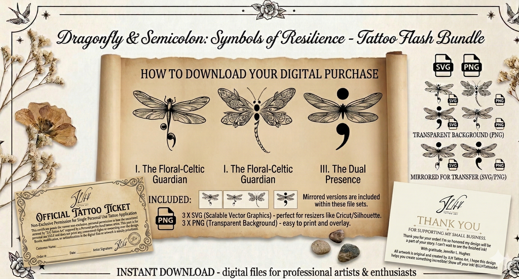 Dragonfly Semicolon Tattoo Design Bundle: Symbol of Hope & Strength