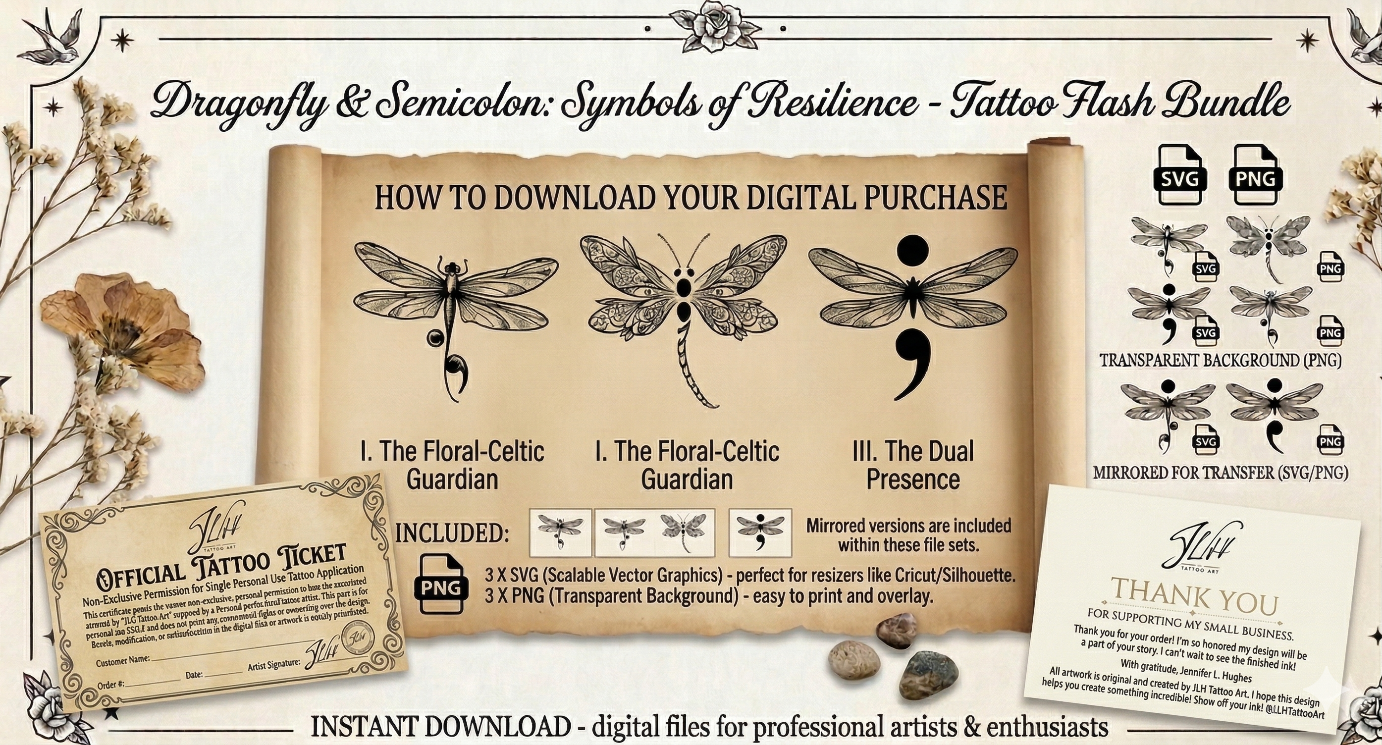 Dragonfly Semicolon Tattoo Design Bundle: Symbol of Hope & Strength