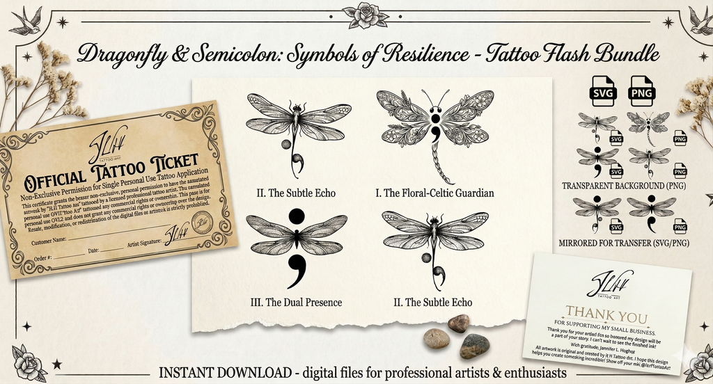 Dragonfly Semicolon Tattoo Design Bundle: Symbol of Hope & Strength