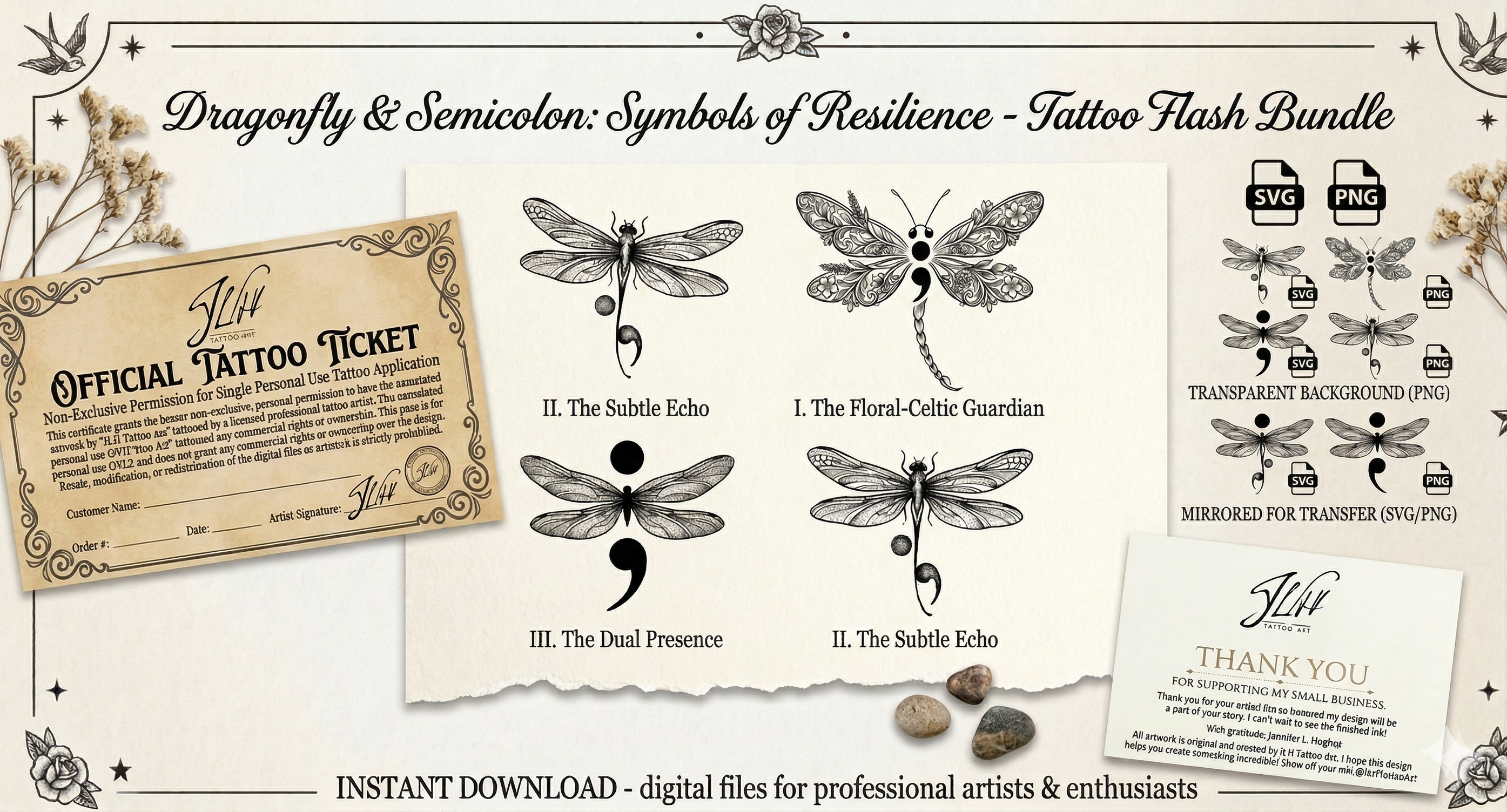Dragonfly Semicolon Tattoo Design Bundle: Symbol of Hope & Strength