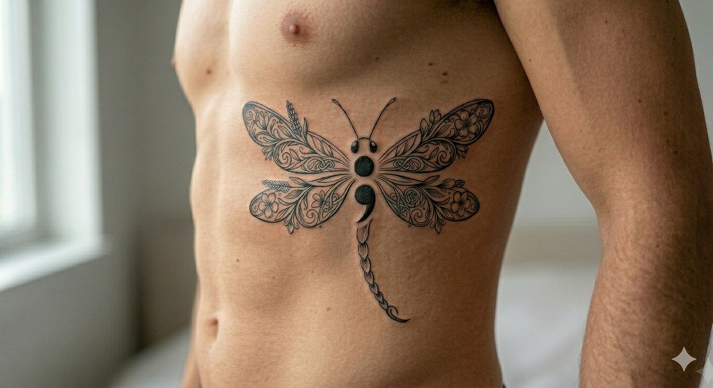 Dragonfly Semicolon Tattoo Design Bundle: Symbol of Hope & Strength