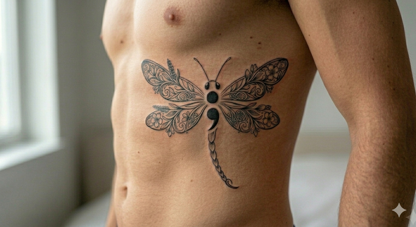 Dragonfly Semicolon Tattoo Design Bundle: Symbol of Hope & Strength