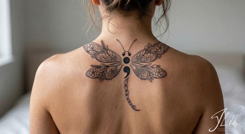 Dragonfly Semicolon Tattoo Design Bundle: Symbol of Hope & Strength