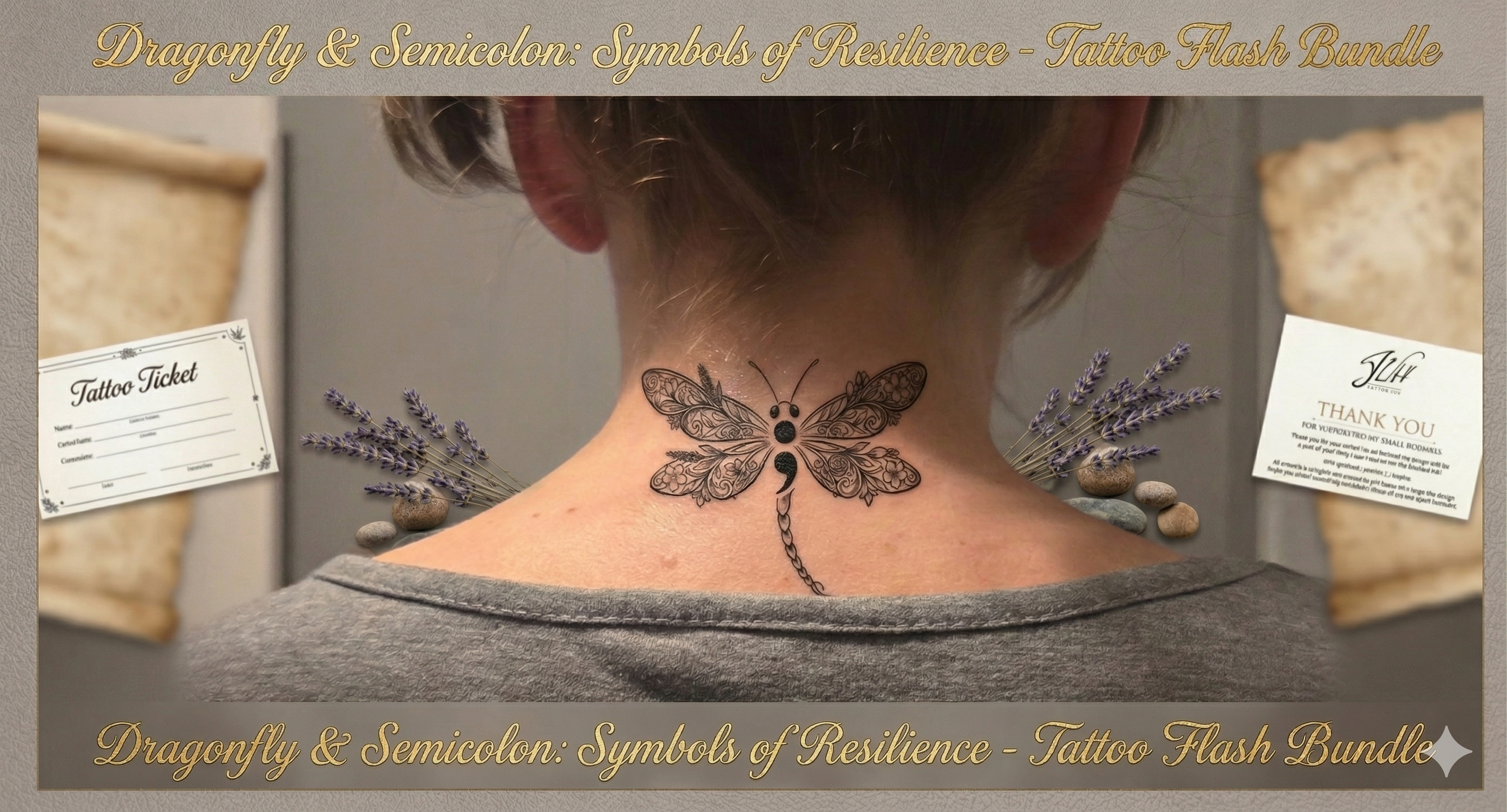 Dragonfly Semicolon Tattoo Design Bundle: Symbol of Hope & Strength