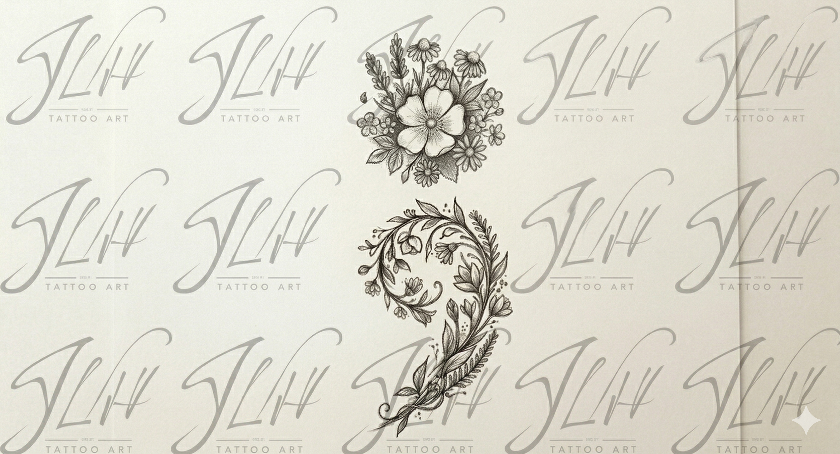 Detailed Floral Semicolon Tattoo Design | Mental Health Awareness | Digital Download