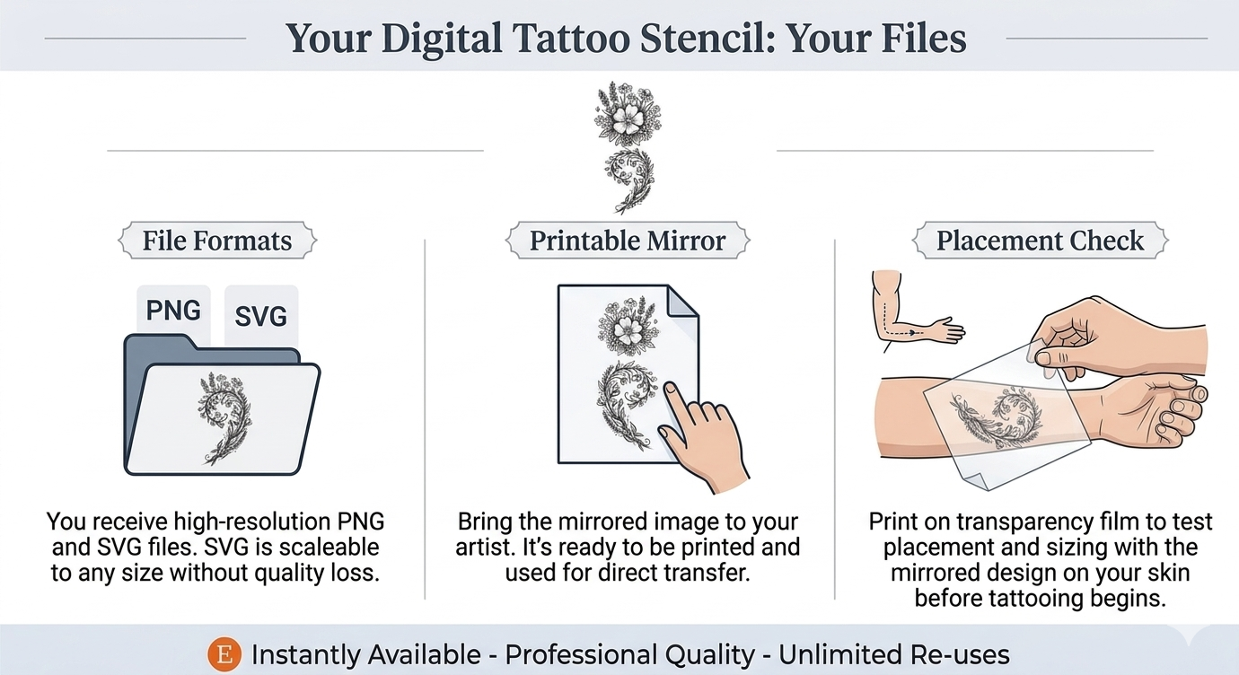 Detailed Floral Semicolon Tattoo Design | Mental Health Awareness | Digital Download