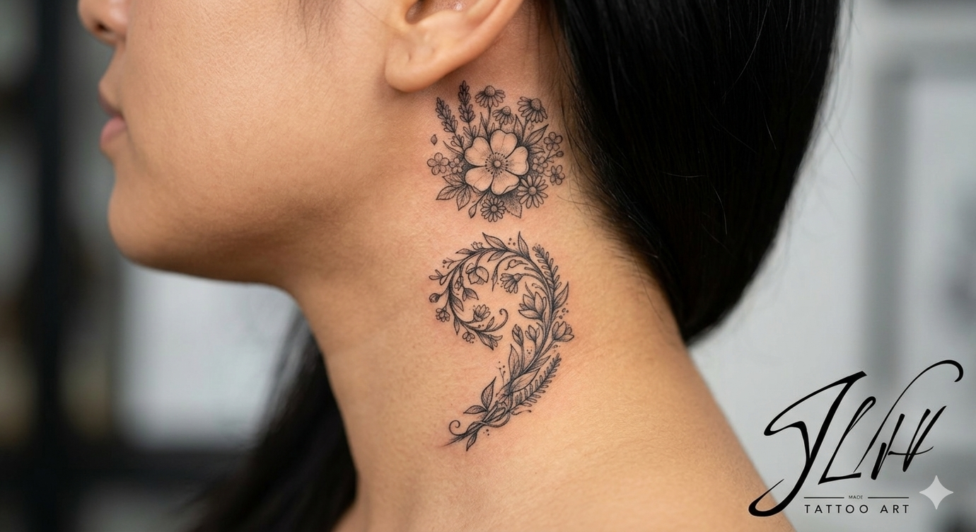 Detailed Floral Semicolon Tattoo Design | Mental Health Awareness | Digital Download