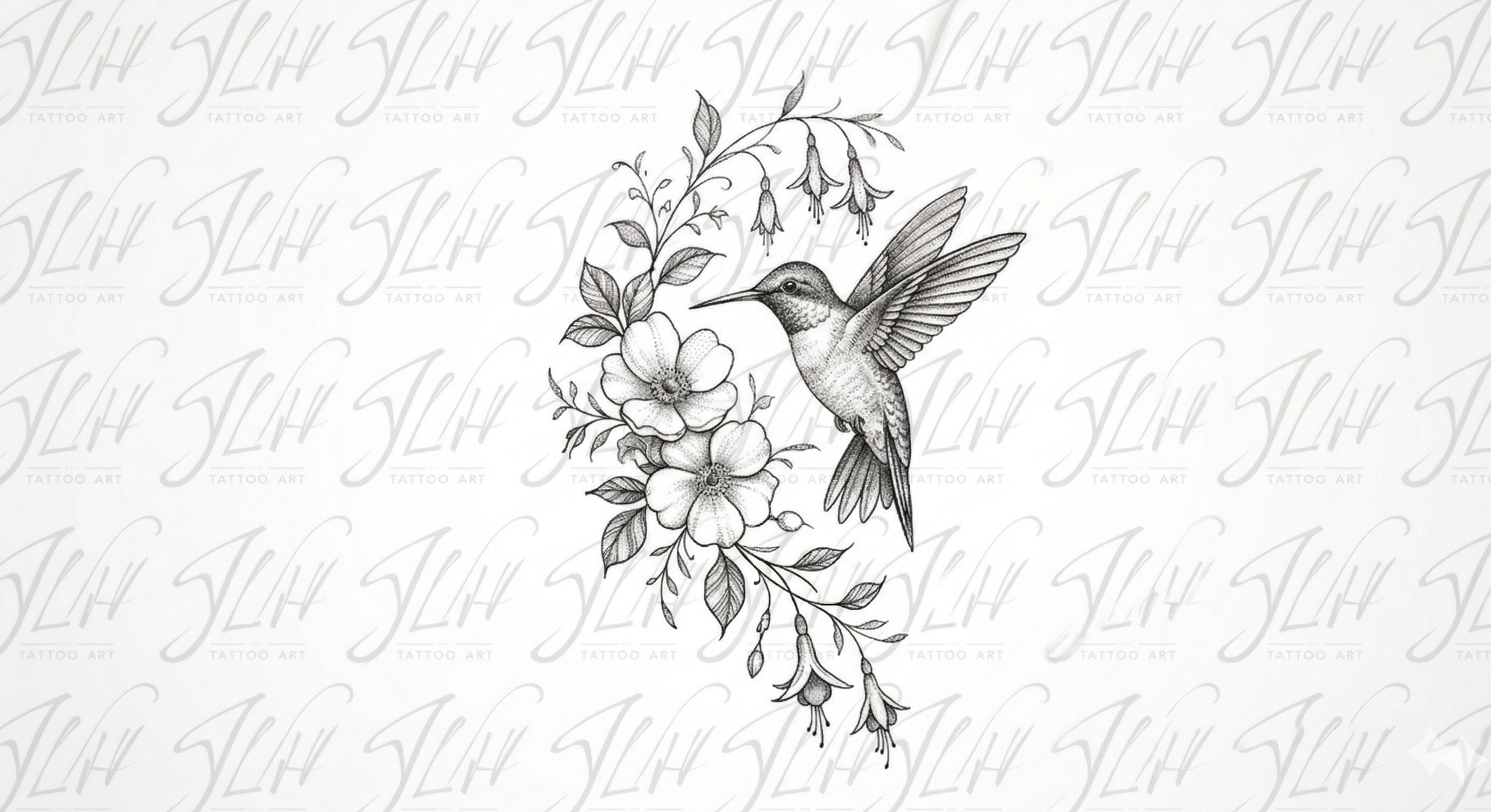 Floral Hummingbird Tattoo Design Pack - SVG, PNG & Mirrored Stencil Files