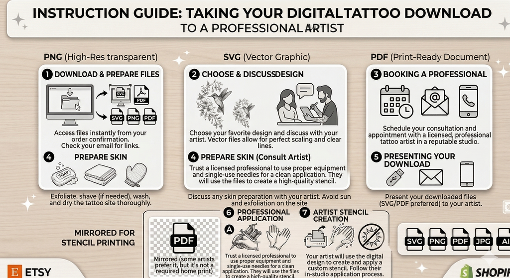 Floral Hummingbird Tattoo Design Pack - SVG, PNG & Mirrored Stencil Files