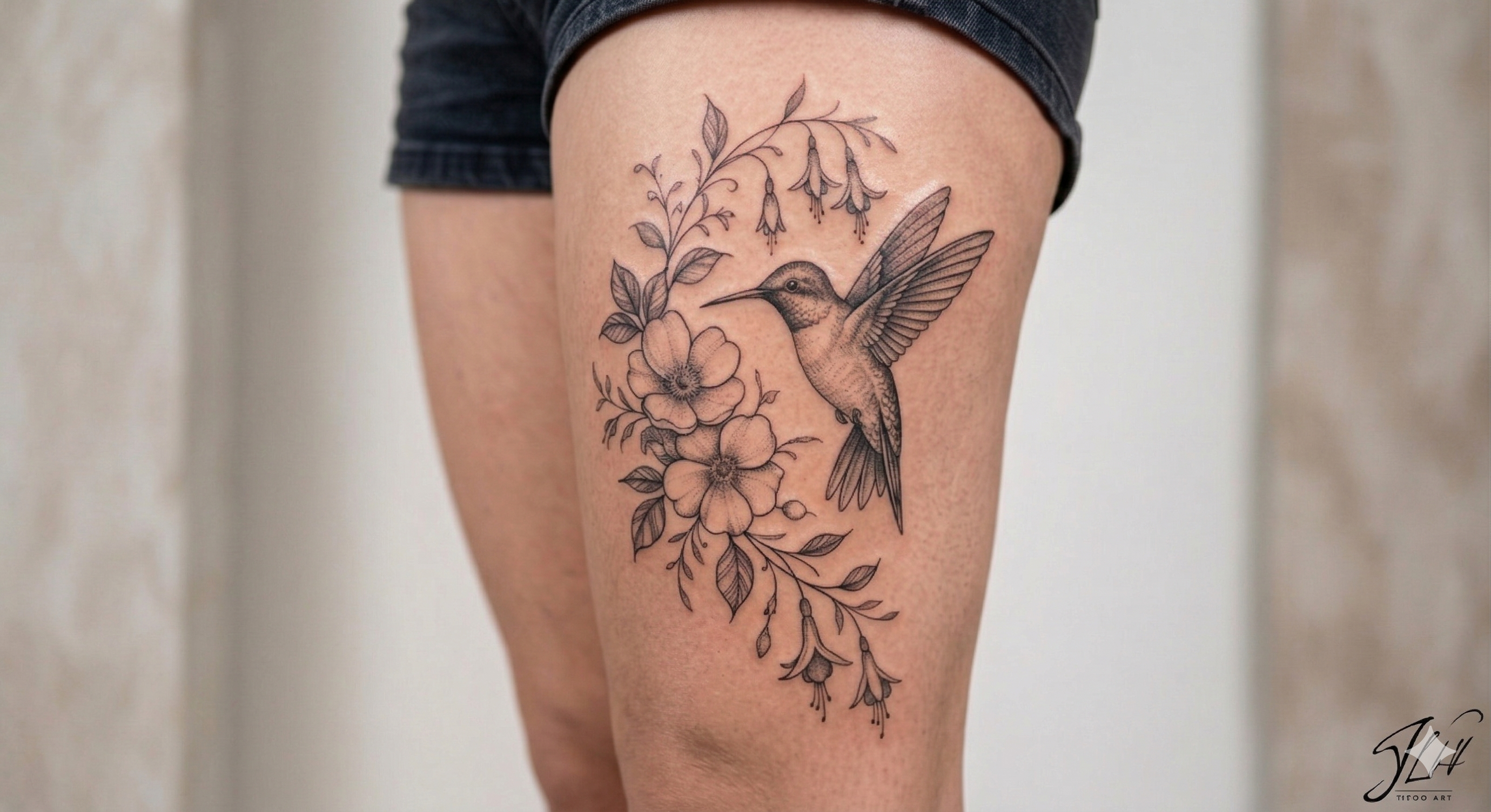 Floral Hummingbird Tattoo Design Pack - SVG, PNG & Mirrored Stencil Files