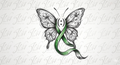 Bipolar Awareness Butterfly Tattoo Design - Green Ribbon & Semicolon Fine Line Art - Digital Download