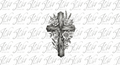 Rustic Floral Wood Cross Tattoo Design | Stencil & Shaded Reference Pack
