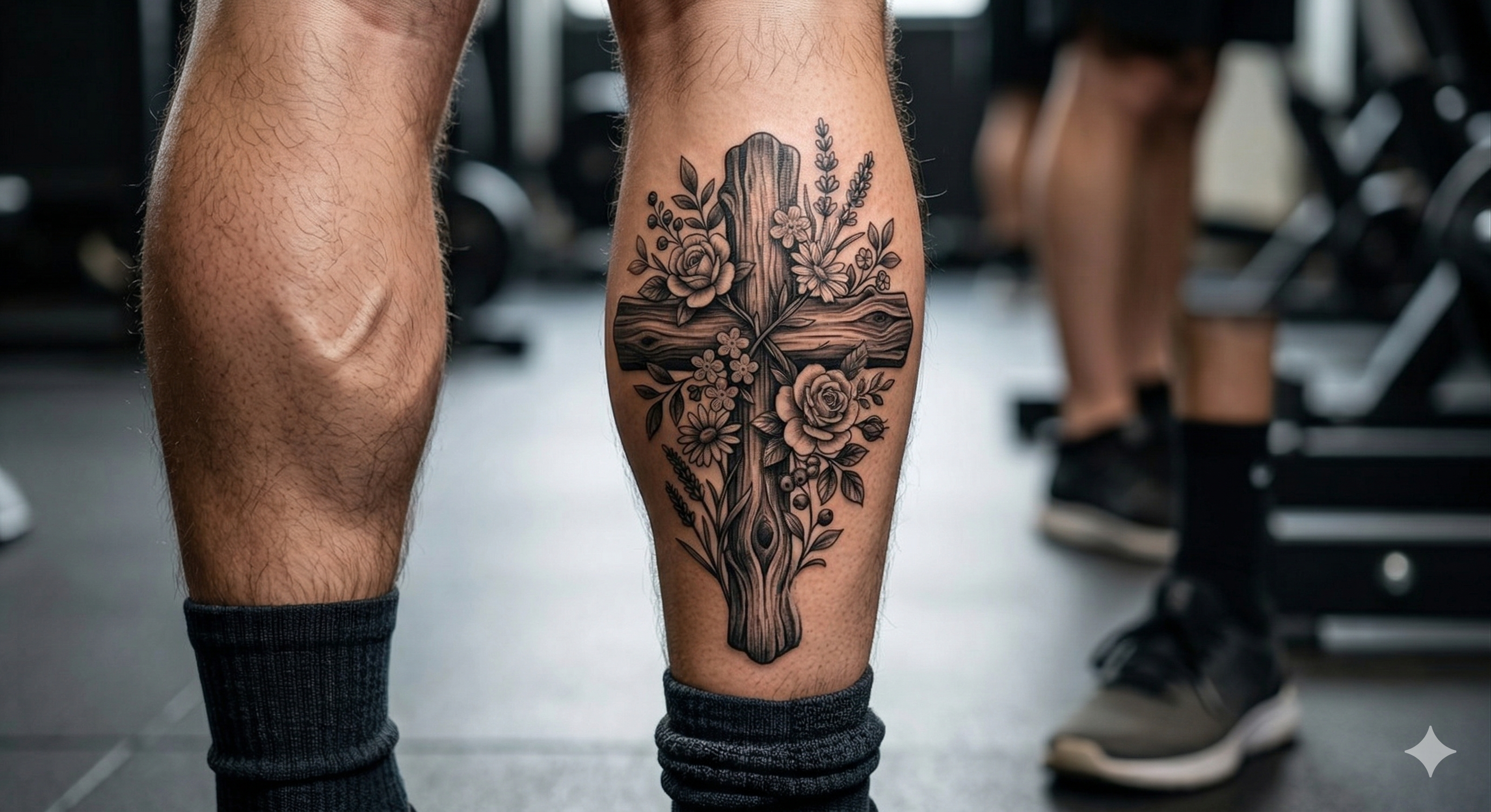 Rustic Floral Wood Cross Tattoo Design | Stencil & Shaded Reference Pack