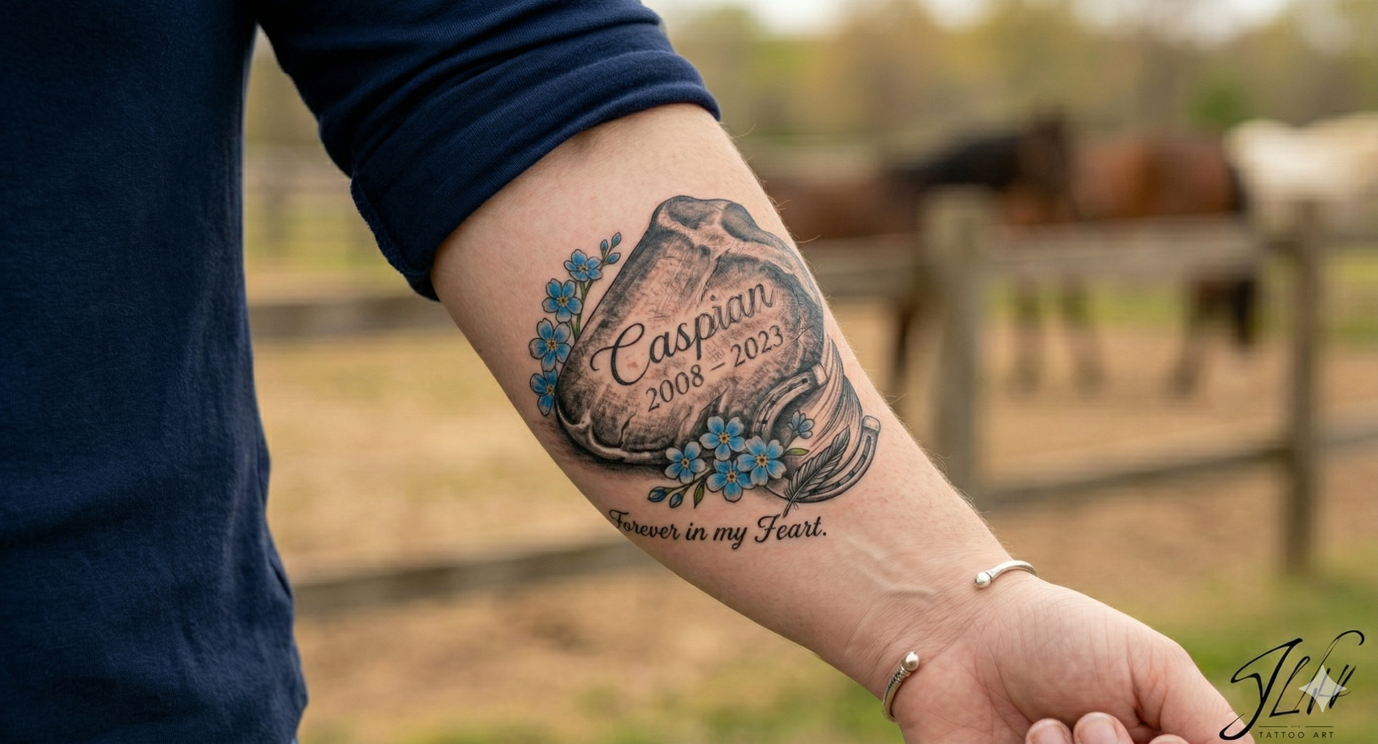 Custom Horse Memorial Tattoo Design | Personalized Horseshoe & Hoof Print Art | Digital SVG & PNG for Tattoo or Cricut