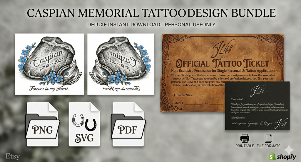 Custom Horse Memorial Tattoo Design | Personalized Horseshoe & Hoof Print Art | Digital SVG & PNG for Tattoo or Cricut