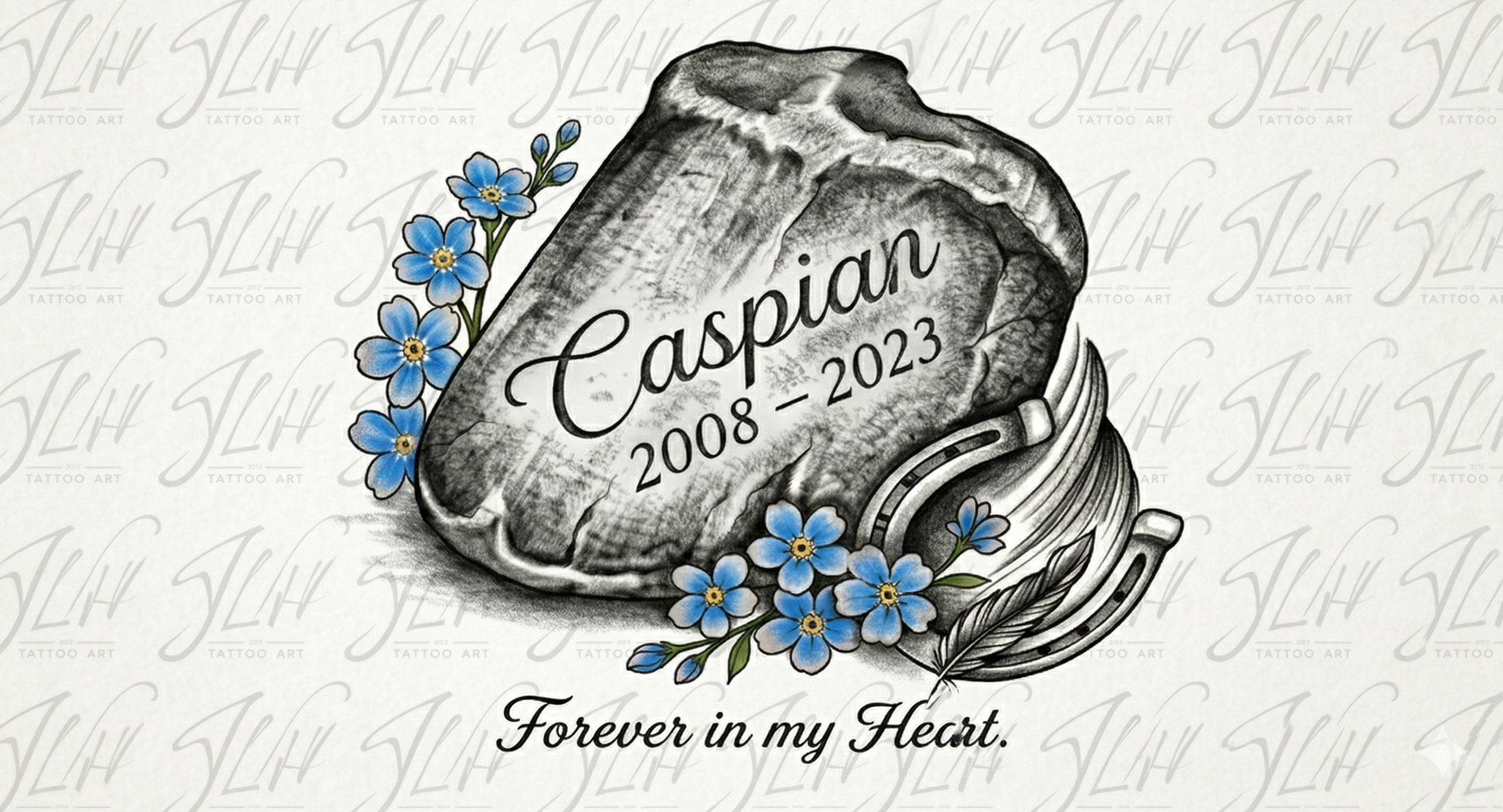 Custom Horse Memorial Tattoo Design | Personalized Horseshoe & Hoof Print Art | Digital SVG & PNG for Tattoo or Cricut