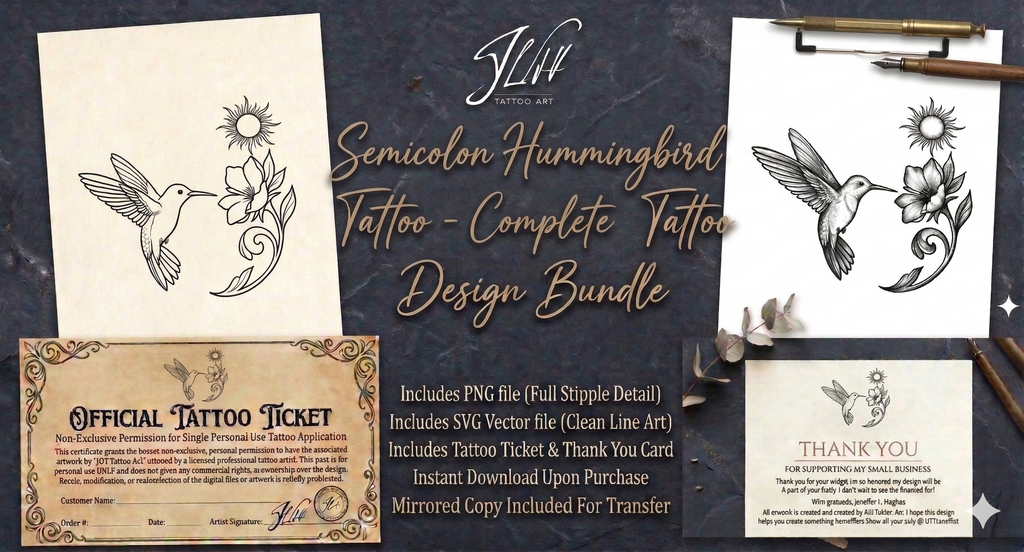 The Semicolon Hummingbird Tattoo: A Symbol of Hope and Renewal | Digital Download