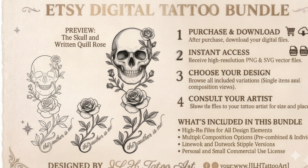 Semicolon Rose Skull Tattoo | Digital Download | Mental Awareness