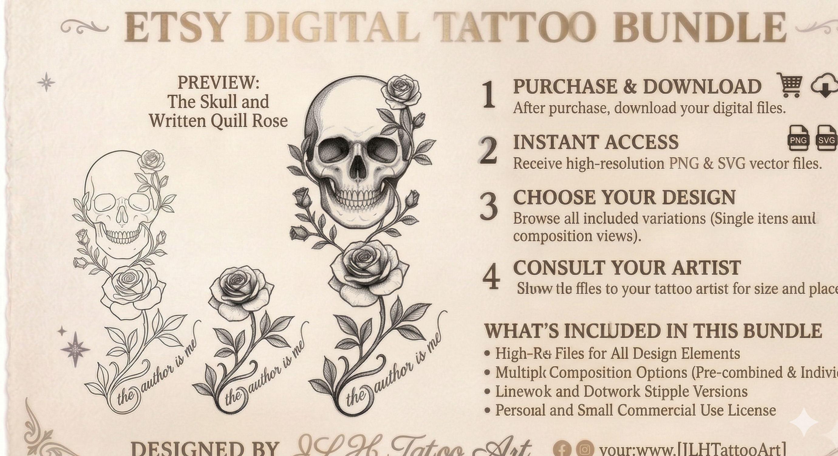 Semicolon Rose Skull Tattoo | Digital Download | Mental Awareness