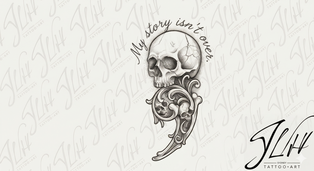 Semicolon Skulls Tattoo | Mental Health Awareness | Digital Dowload