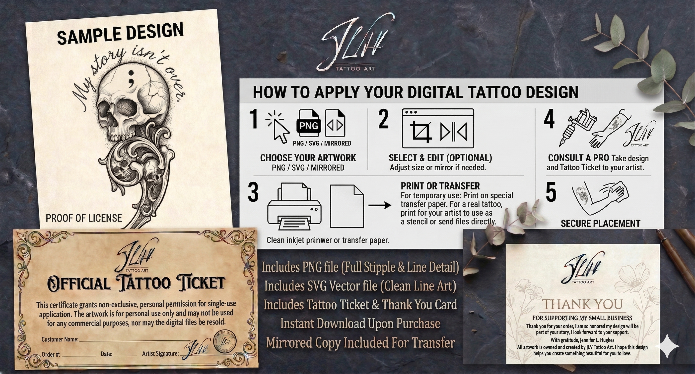 Semicolon Skulls Tattoo | Mental Health Awareness | Digital Dowload