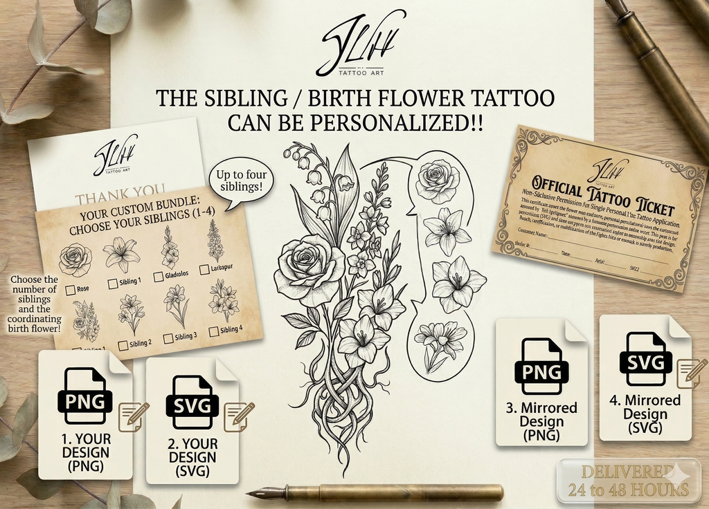 Sibling Birth Flowers | Matching Sibling Tattoo | Personalized Siblings Birth Flower