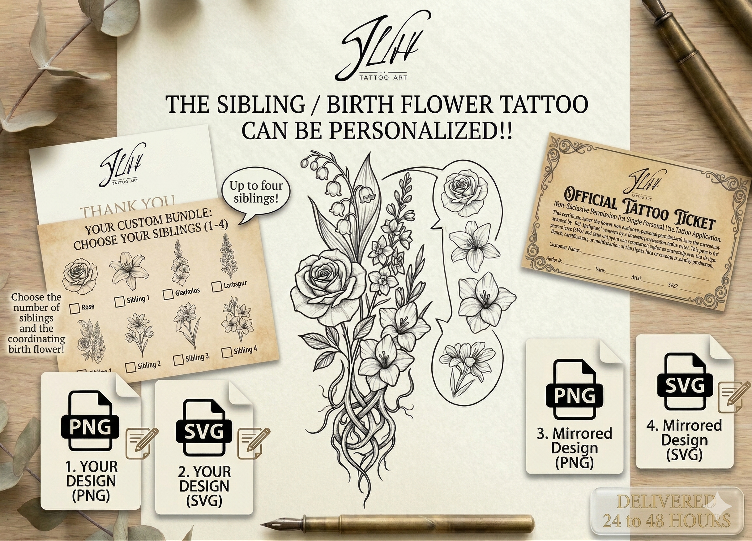 Sibling Birth Flowers | Matching Sibling Tattoo | Personalized Siblings Birth Flower