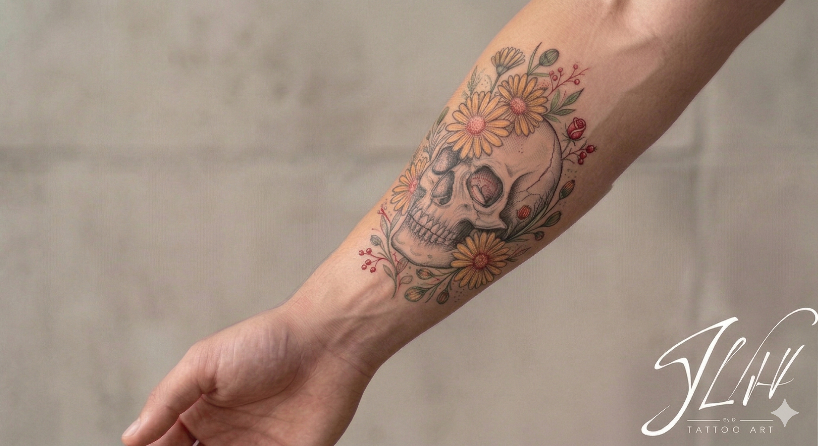 Skull Birth Flowers Tattoo | Digital Download | Personalized Skull Tattoo | Unique Skull Floral Tattoo