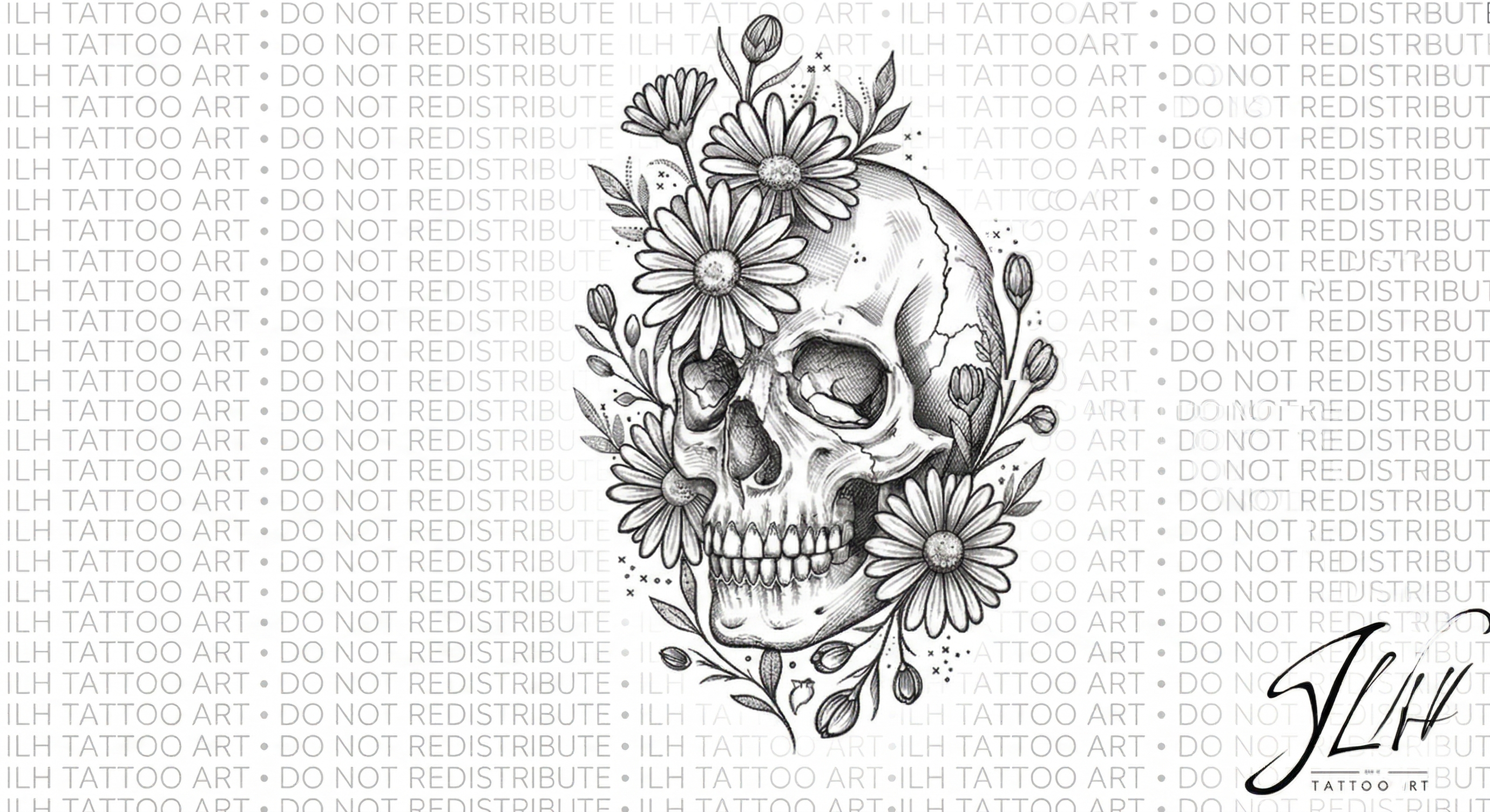 Skull Birth Flowers Tattoo | Digital Download | Personalized Skull Tattoo | Unique Skull Floral Tattoo