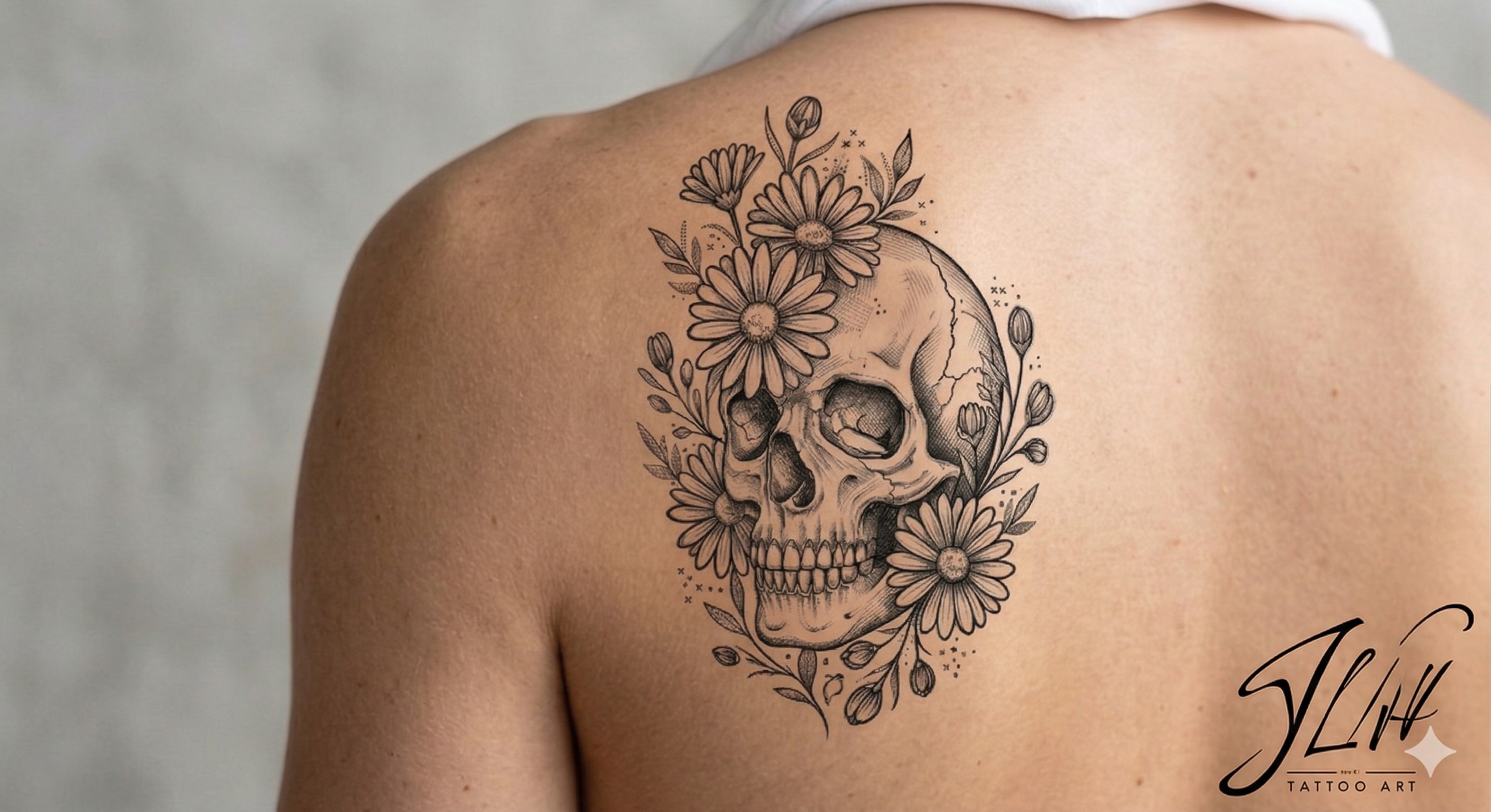 Skull Birth Flowers Tattoo | Digital Download | Personalized Skull Tattoo | Unique Skull Floral Tattoo