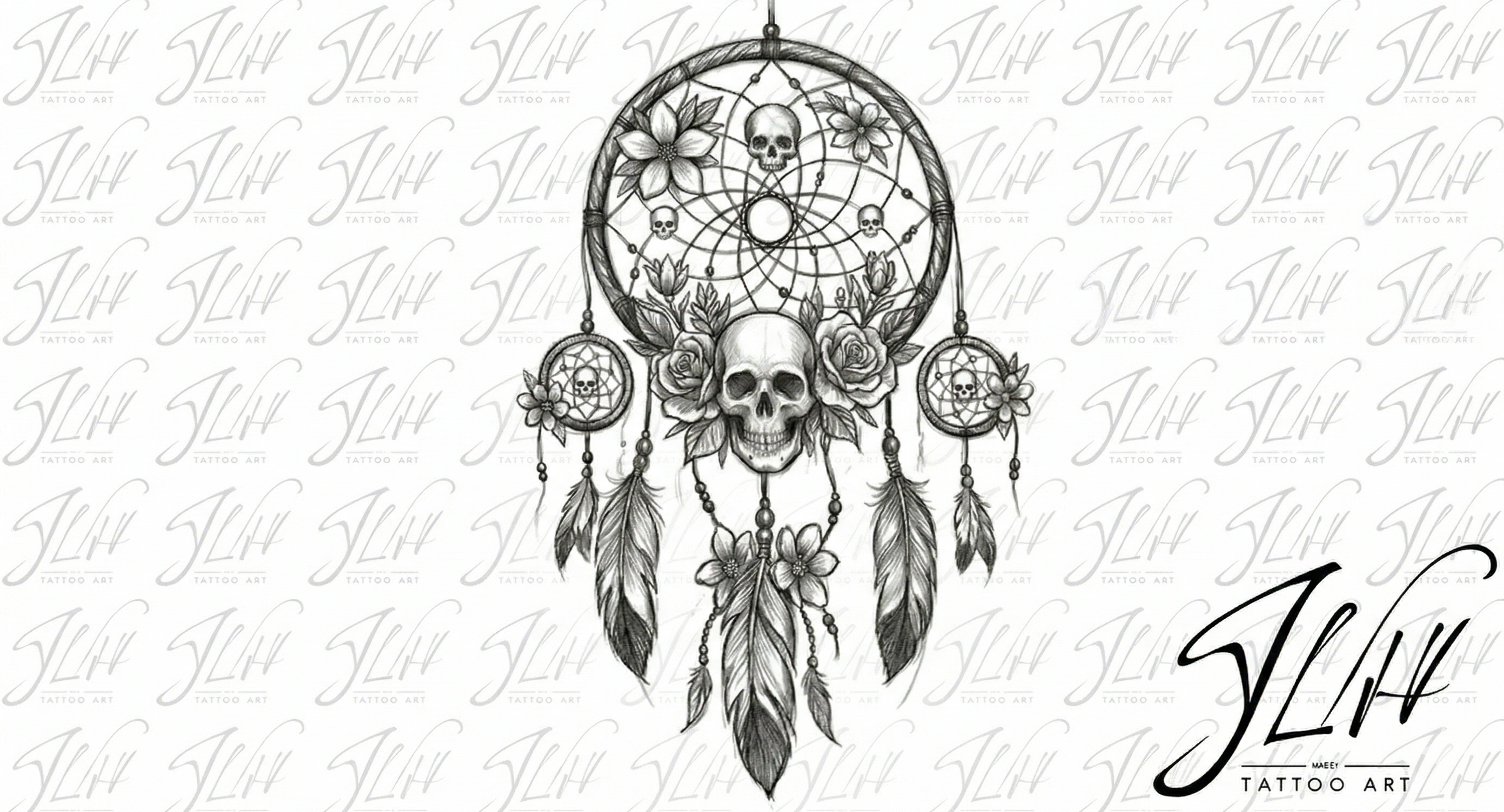 Skull Floral Dream Catcher Tattoo | Digital Download | Dream Catcher Tattoo