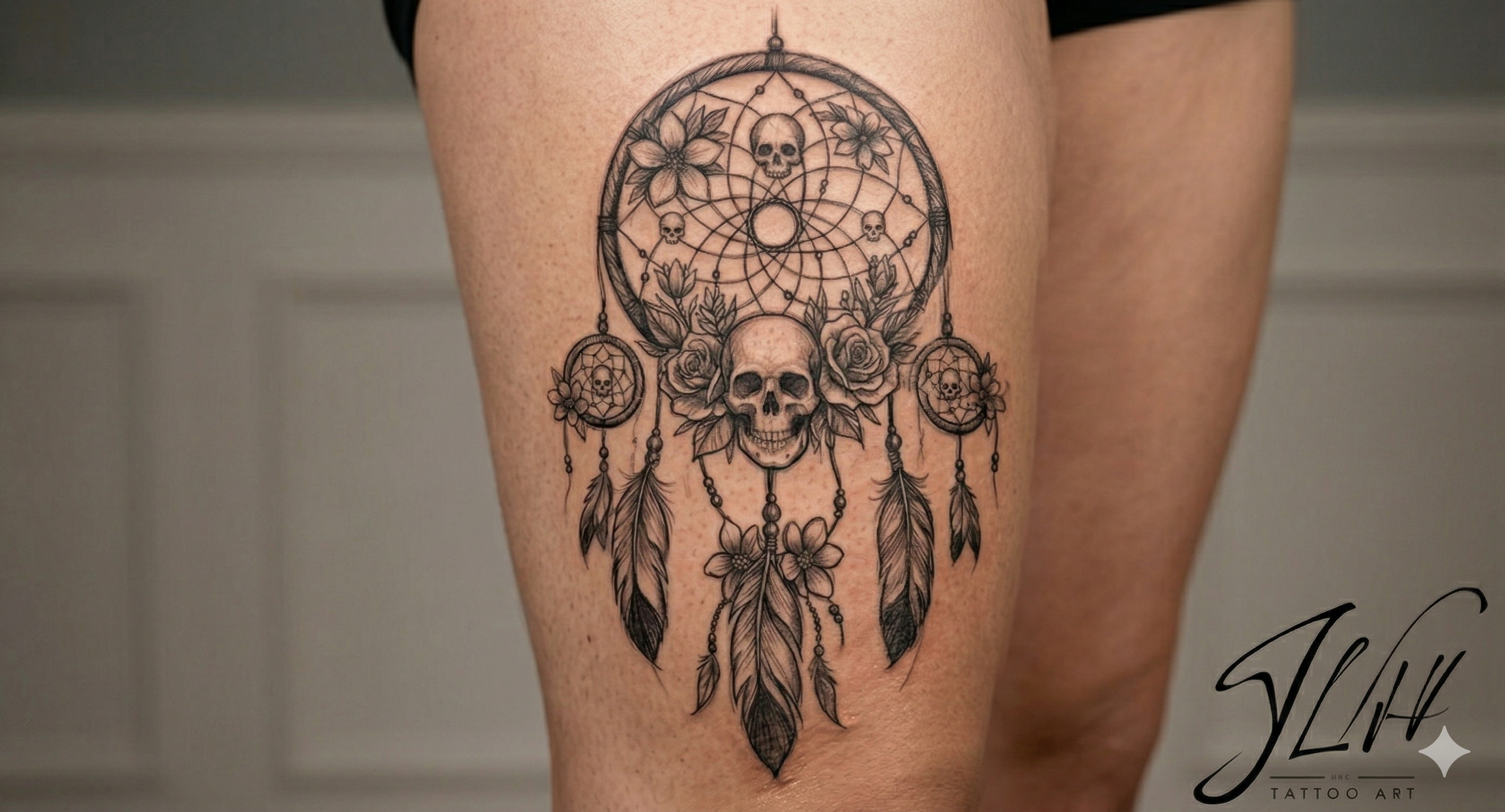 Skull Floral Dream Catcher Tattoo | Digital Download | Dream Catcher Tattoo
