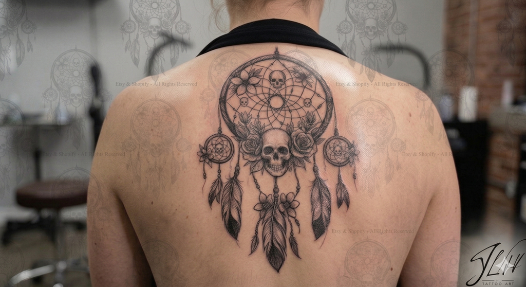 Skull Floral Dream Catcher Tattoo | Digital Download | Dream Catcher Tattoo