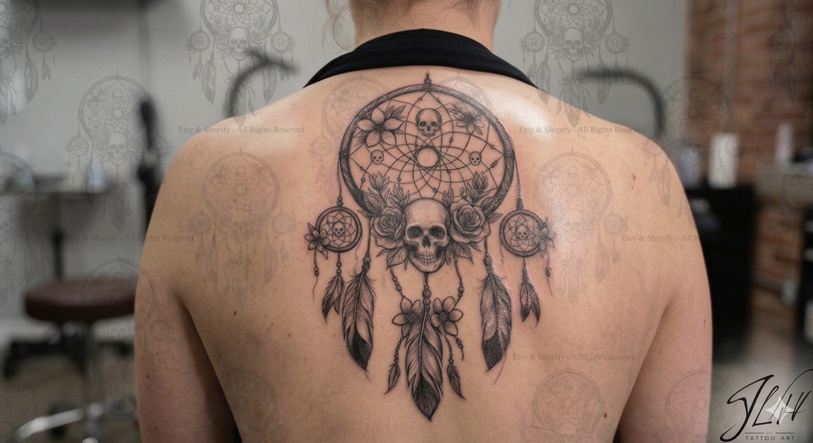 Skull Floral Dream Catcher Tattoo | Digital Download | Dream Catcher Tattoo