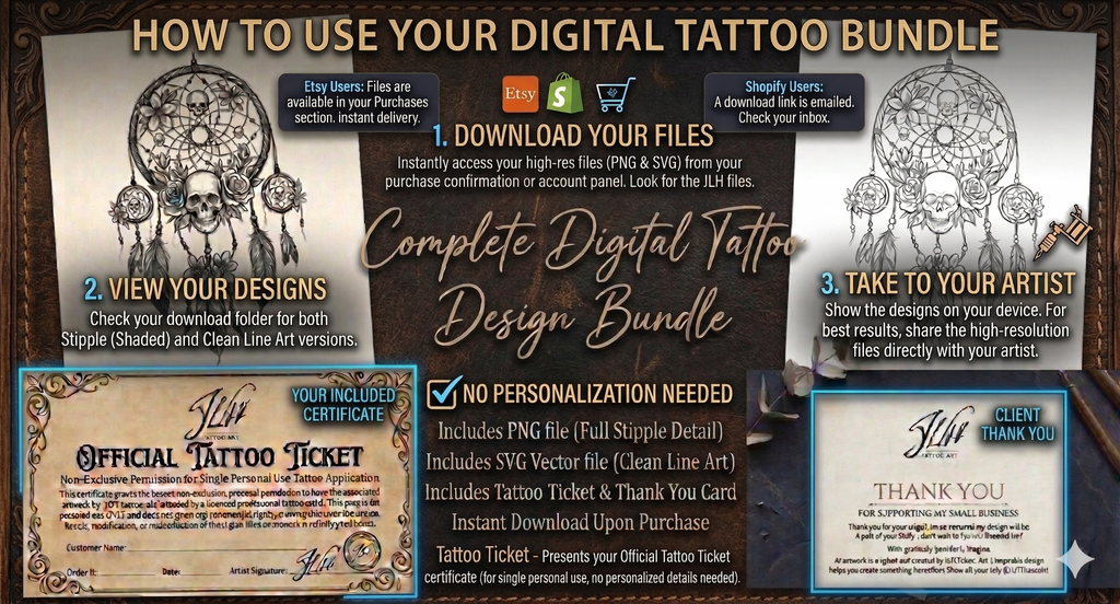 Skull Floral Dream Catcher Tattoo | Digital Download | Dream Catcher Tattoo